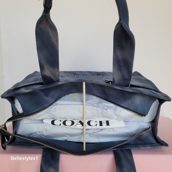 COACH Tie Dye Cargo 42 Canvas Large Tote -Midnight Navy color - Picture 11 of 16